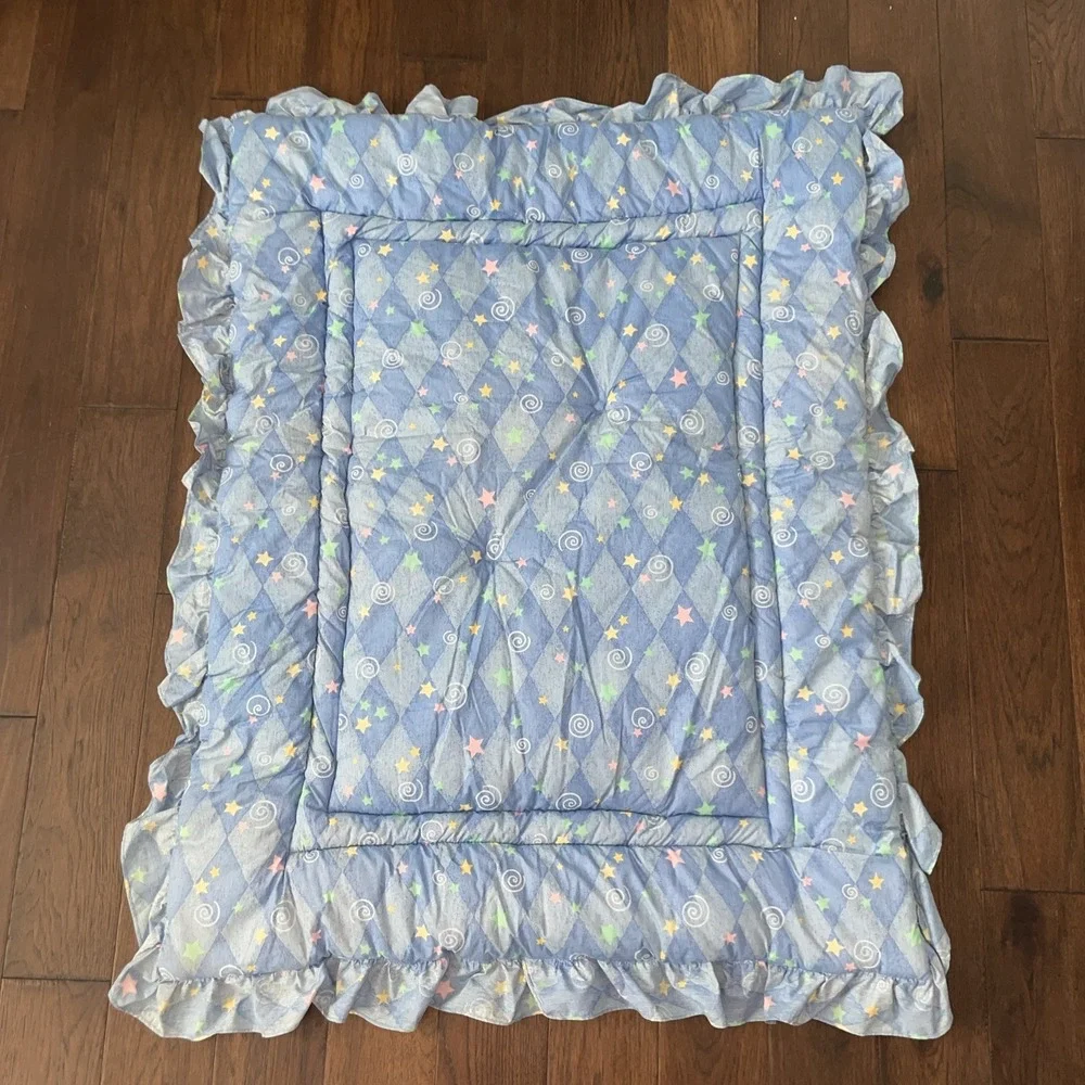 Vtg Kids Korner Hey Diddle Diddle Nursery Rhyme Blanket 3D Stars Celestial Quilt